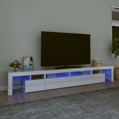 vidaXL TV skrinka s LED svetlami lesklá biela 260x36,5x40 cm