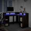 vidaXL Stôl s LED svetlami hnedý dub 130x130x91 cm kompozitné drevo