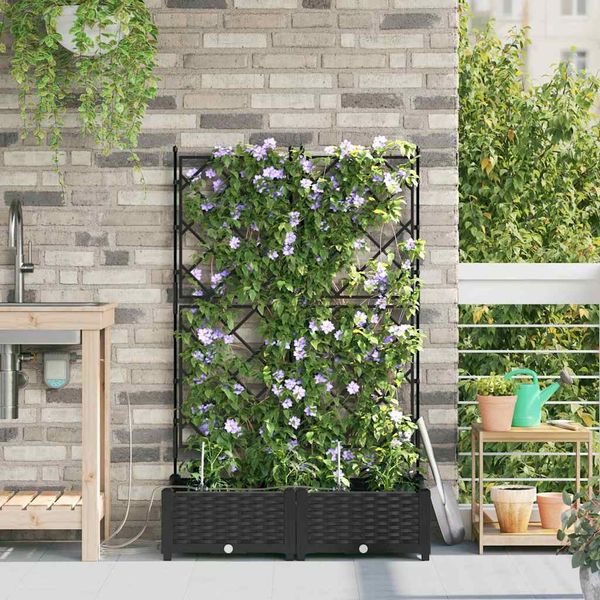 vidaXL Záhradný kvetináč 2 pcs Čierny 80 x 40 x 126 cm Plast