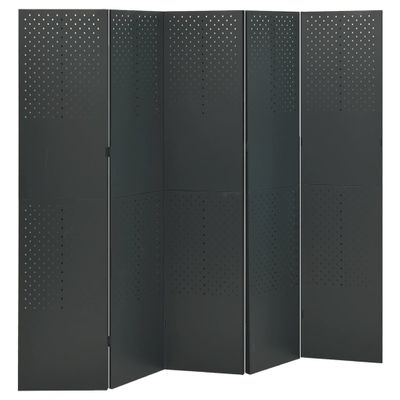 vidaXL Paraván s 5 panelmi, antracitový 200x180 cm oceľ