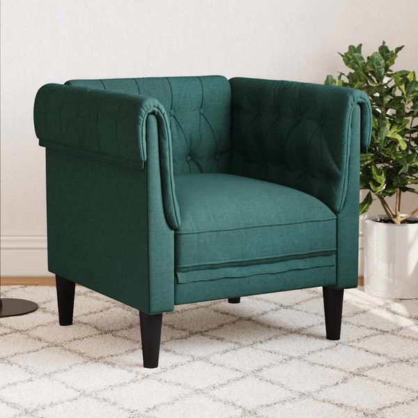 vidaXL Pohovka Chesterfield tmavozelená látka