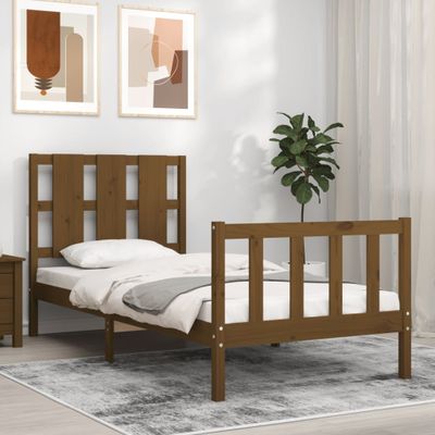vidaXL Posteľný rám s čelom medovohnedý 90x200 cm masívne drevo