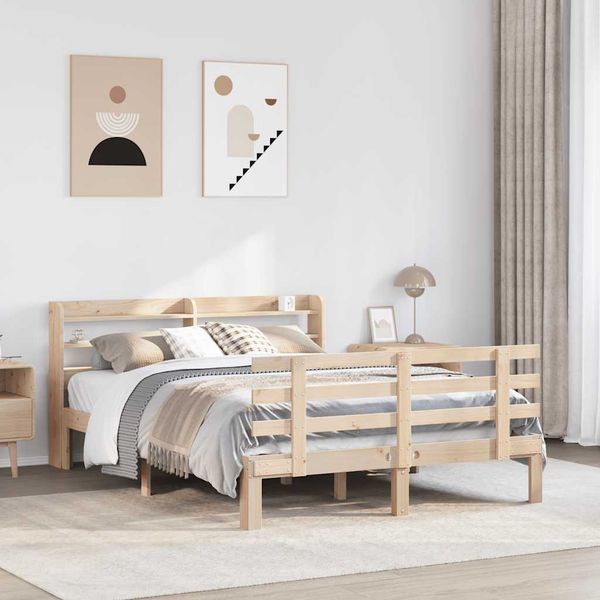 vidaXL Posteľný rám s čelom 140x190 cm borovicový masív