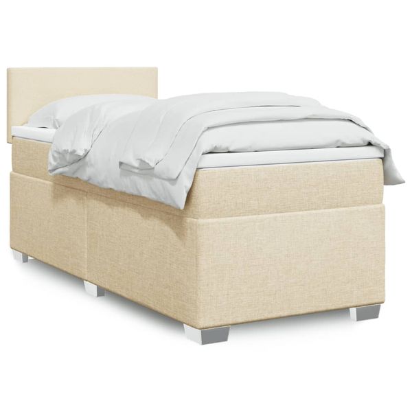 vidaXL Posteľný rám boxspring s matracom krémový 90x190 cm látka