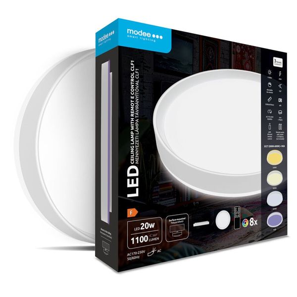 Modee Okrúhle stropné LED svietidlo CLF1 20W 3CCT+RGB 1100lm, ovládač (ML-CLF1)