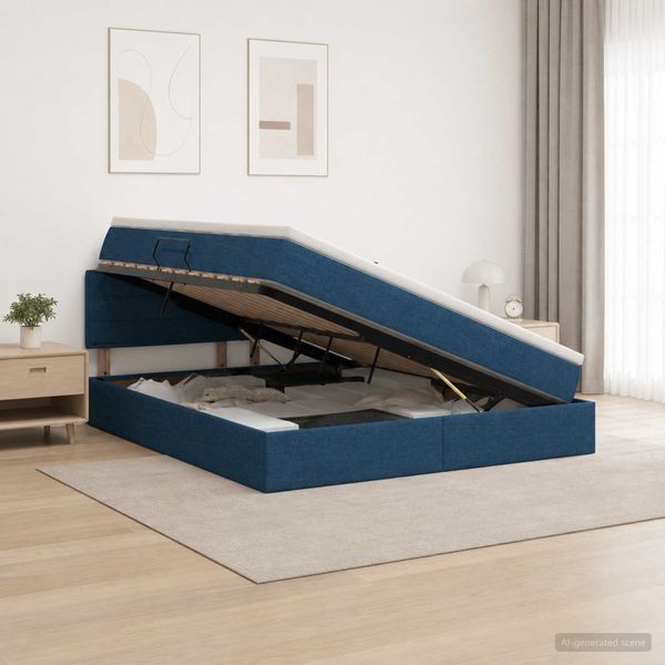 vidaXL LED úložná posteľ s matracom Modrá 140 x 200 cm Látka