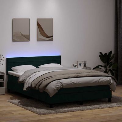 vidaXL Posteľný rám boxsping s matracom a LED tmavozelený 160x210 cm zamat