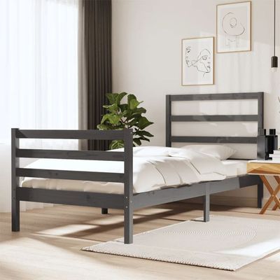 vidaXL Posteľný rám, sivý, borovica 75x190 cm, malé jednolôžko