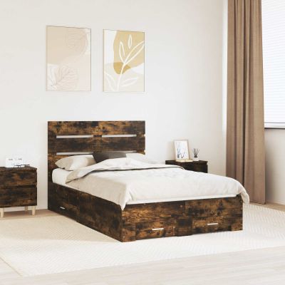 vidaXL Rám postele Dymová dub 135 x 190 cm Kompozitné drevo