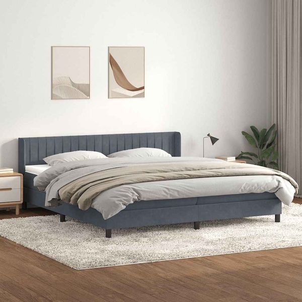 vidaXL Posteľný rám boxspring s matracom tmavosivý 180x210 cm zamat