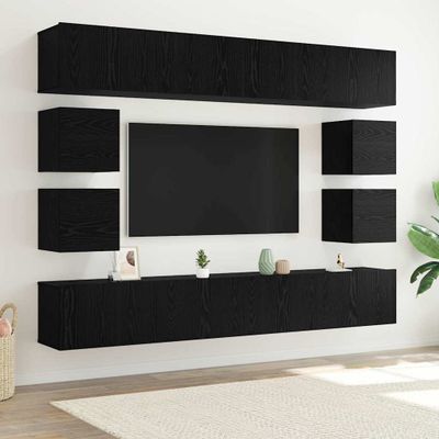 vidaXL Zostava TV skriniek Nástenný 8 pcs Čierny dub Kompozitné drevo
