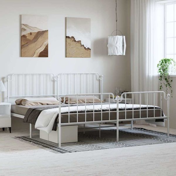 vidaXL Kovový rám postele s predným a zadným čelom biely 183x213 cm