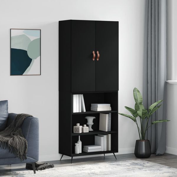 vidaXL Vysoká skrinka čierna 69,5x34x180 cm spracované drevo