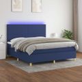 vidaXL Posteľ boxsping s matracom a LED modrá 160x200 cm látka