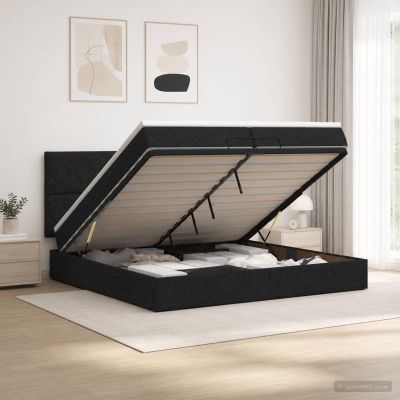 vidaXL Ottoman posteľ s matracom a LED Čierna 200 x 200 cm Látka