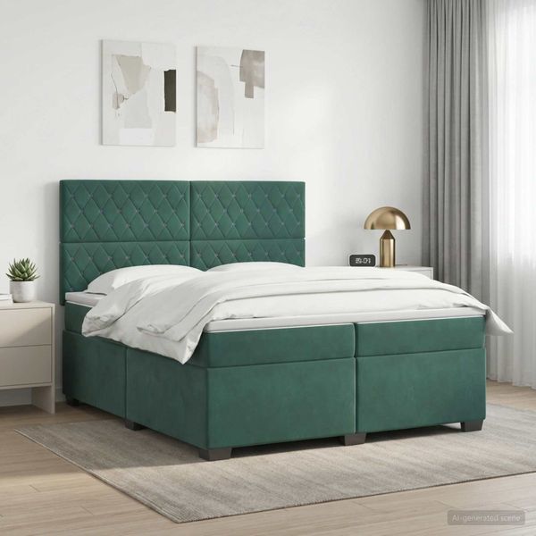 vidaXL Posteľ boxspring s matracom Tmavozelená 200 x 200 cm Zamat