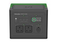 Schneider OffGrid 500 - Prenosná napájacia stanica - LCD, 2 zásuvky BS1363, sínusový priebeh, 3 USB-A, 2 USB-C, bezdrôtová nabíjačka - AC 195 - 265 / DC 12 -30 V - 500 watt - lítium-iónová - 517 Wh - výstupné konektory: 2 - Veľká Británia - čierna, zelená