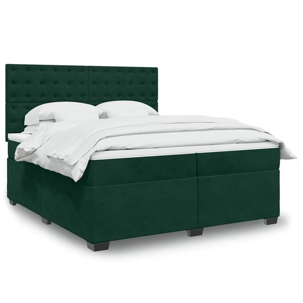 vidaXL Posteľný rám boxsping s matracom tmavozelený 180x200 cm zamat