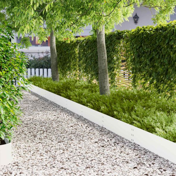 vidaXL Obrubník trávnika 30 pcs 100 x 25 cm Oceľ Biela