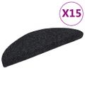 vidaXL Schodové rohože, samolepiace, 15 ks, 56x17x3 cm, čierne, polkruhové