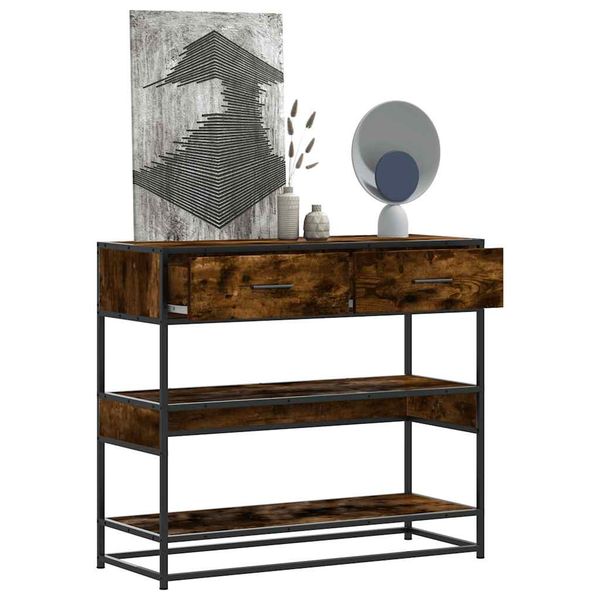 vidaXL Konzolový stolík dymový dub 90x35x80 cm kompozitné drevo