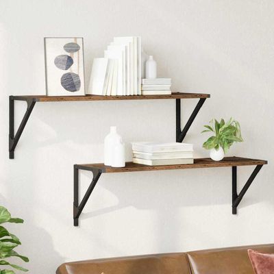 vidaXL Stenné police 2 ks Staré drevo 80 x 25 x 25,5 cm