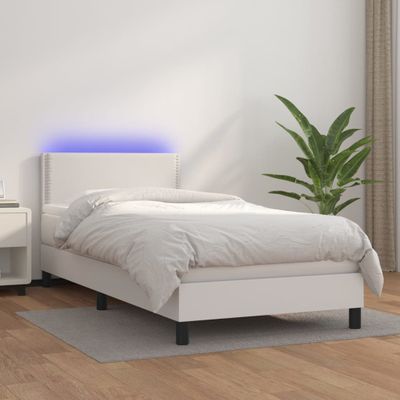 vidaXL Boxspring posteľ s matracom a LED biela 80x200 cm umelá koža