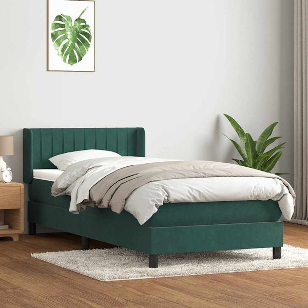 vidaXL Posteľný rám boxspring s matracom Tmavozelená 80x210 cm zamat