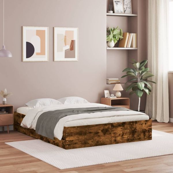 vidaXL Posteľný rám so zásuvkami dymový dub 140x190cm kompozitné drevo