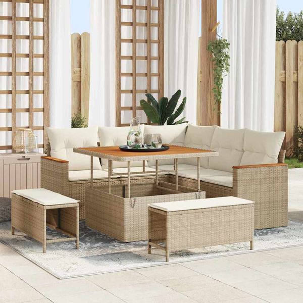 vidaXL Súprava záhradných pohoviek s vankúšom 8 pcs Béžová Poly ratan