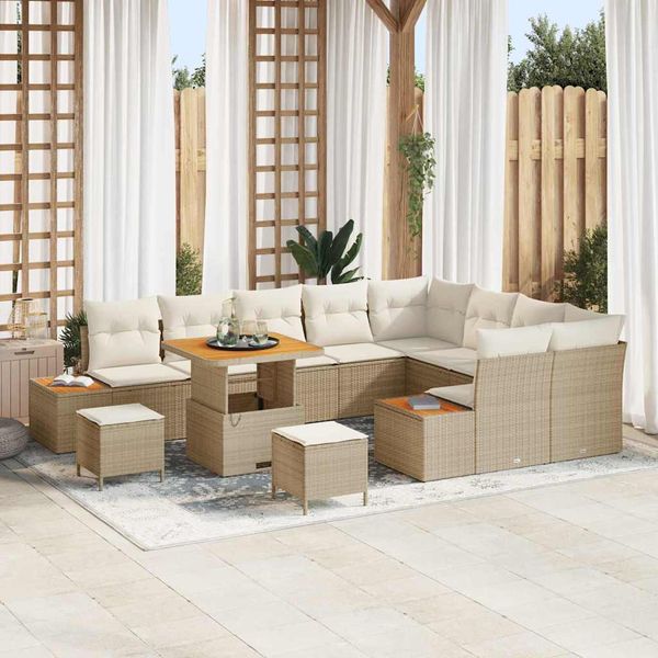 vidaXL Súprava záhradných pohoviek s vankúšom 12 pcs Béžová Poly ratan