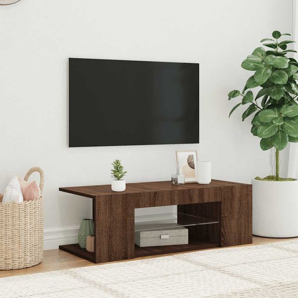 vidaXL TV skrinka s LED svetlami hnedý dub 90x39x30 cm