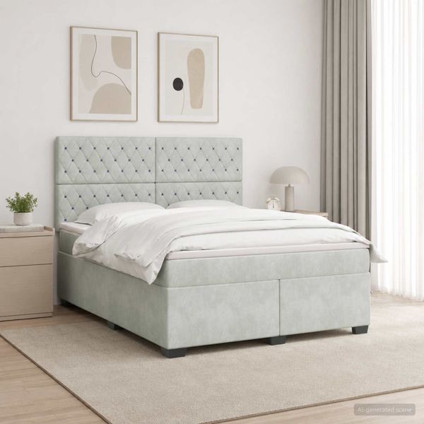 vidaXL Posteľ boxspring s matracom Svetlosivá 140 x 190 cm Zamat