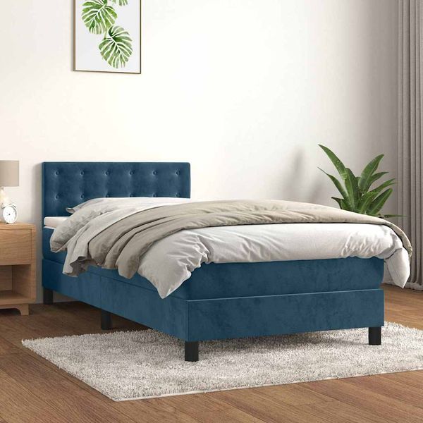 vidaXL Posteľný rám boxsping s matracom tmavomodrý 80x200 cm zamat