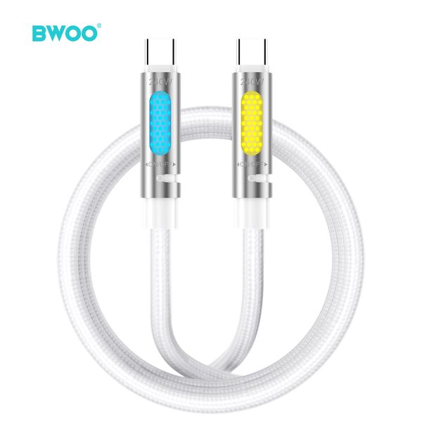 BWOO 240W Super rýchly nabíjací dátový kábel s RGB svetlom biely X325C-C