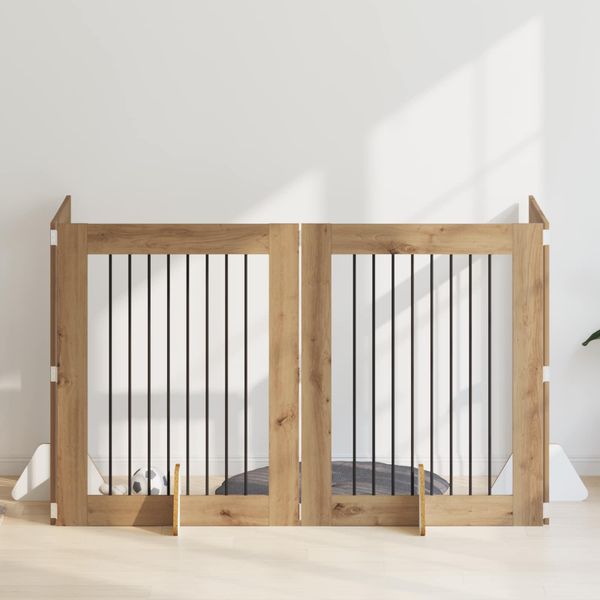 vidaXL Brána pre psov so stojanmi 4 pcs Dub artisan 80 x 100 cm