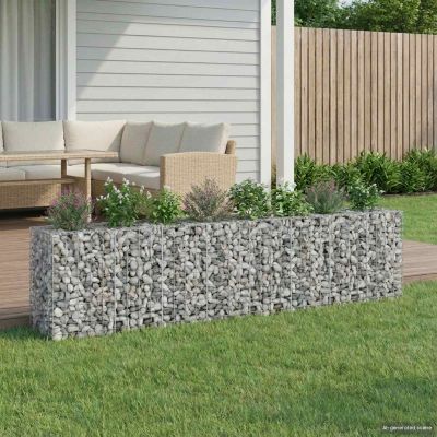 vidaXL Gabiónová vyvýšená posteľ 2 pcs Strieborná 330 x 50 x 80 cm