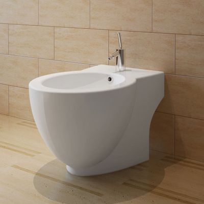 vidaXL Okrúhly stojaci bidet, biely, prvotriedna keramika