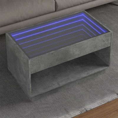 vidaXL Konferenčný stolík s nekonečnými LED betónovosivý 90x50x50 cm