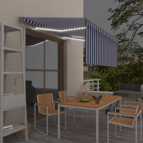 vidaXL Automatická markíza tienidlo&LED&senzor vetra modro-biela