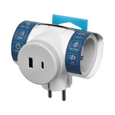 Rozbočovacia zásuvka ORNO OR-AE-13281/G s USB nabíjačkou, bielo-šedá Rozbočovacia zásuvka ORNO OR-AE-13281/G s USB nabíjačkou, bielo-šedá