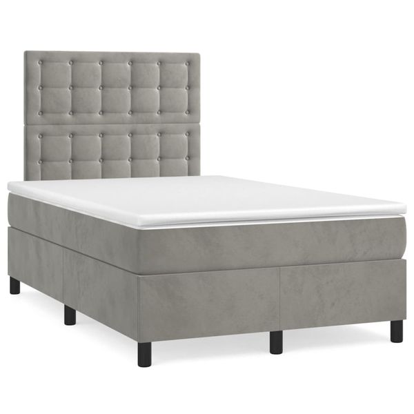 vidaXL Boxspring posteľ s matracom a LED, svetlosivá 120x190 cm, látka
