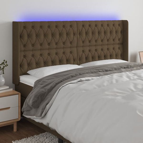 vidaXL Čelo postele s LED tmavohendé 203x16x118/128 cm látka