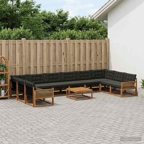 vidaXL Záhradná súprava gaučov s vankúšom 11 pcs Prírodná a čierna