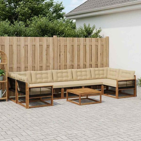 vidaXL Záhradná súprava gaučov s vankúšom 8 pcs Prírodná a béžová