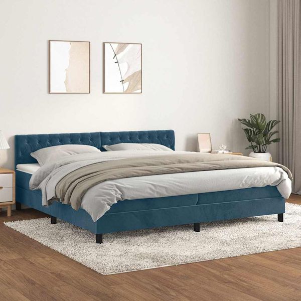 vidaXL Posteľný rám boxsping s matracom tmavomodrý 200x200 cm zamat