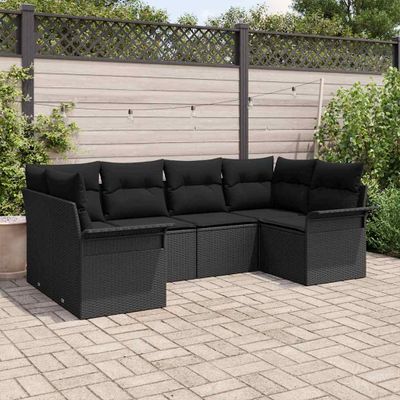 vidaXL Súprava záhradných pohoviek s úložiskom 6 pcs Čierna Poly ratan