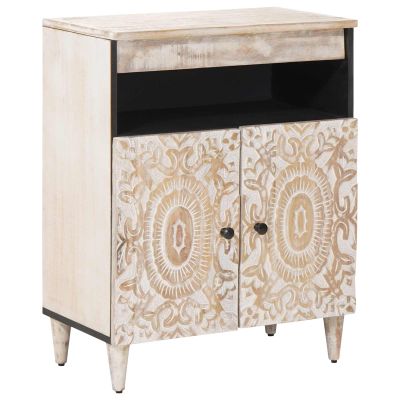 vidaXL Servírovacia skriňa Biela 60 x 33,5 x 75 cm Masívne mango drevo