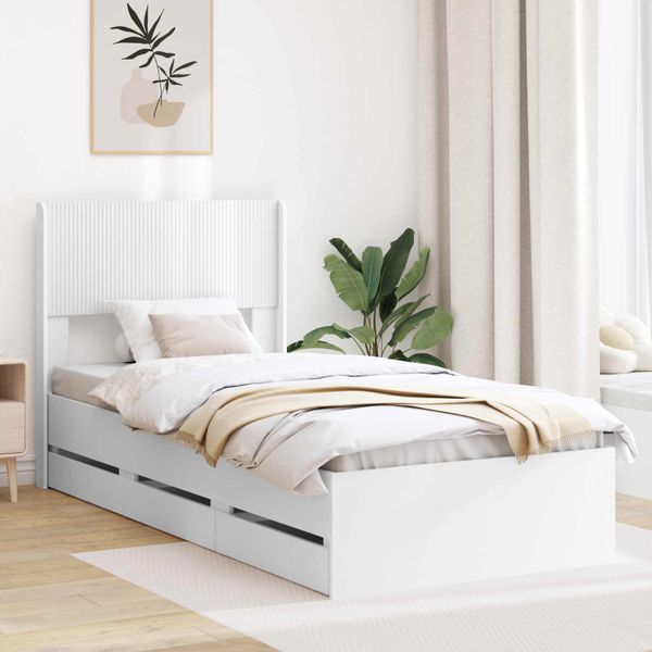 vidaXL Posteľový rám s úložným priestorom a čelom Biela 75 x 190 cm