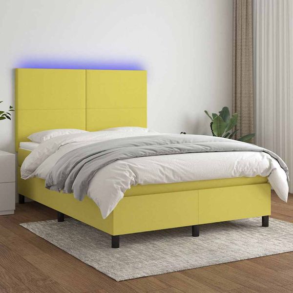 vidaXL Posteľ boxsping s matracom a LED zelená 140x190 cm látka